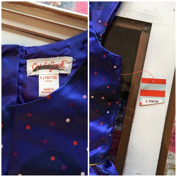 New Girls Cat & Jack Purple Polka Dot Satin Dress - Picture 3 of 5